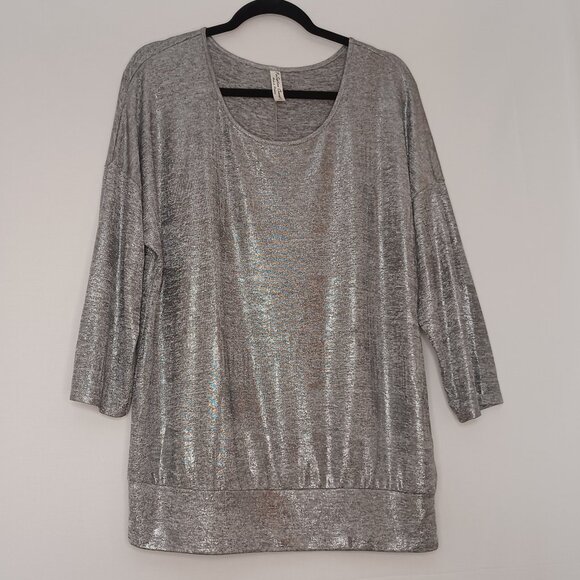 Women's PerSeption Concept Shiny Silver Tunic New Years Eve Going out Top Sz XL - Picture 1 of 6